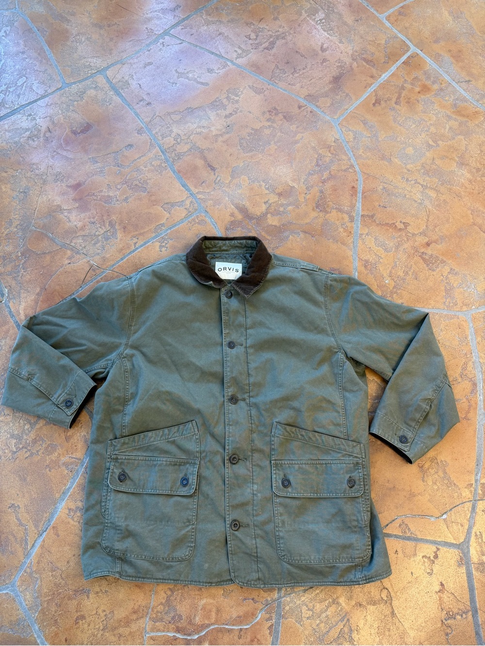 Orvis Men's Green Quilted Chore Jacket Button Front Corduroy Collar XXL